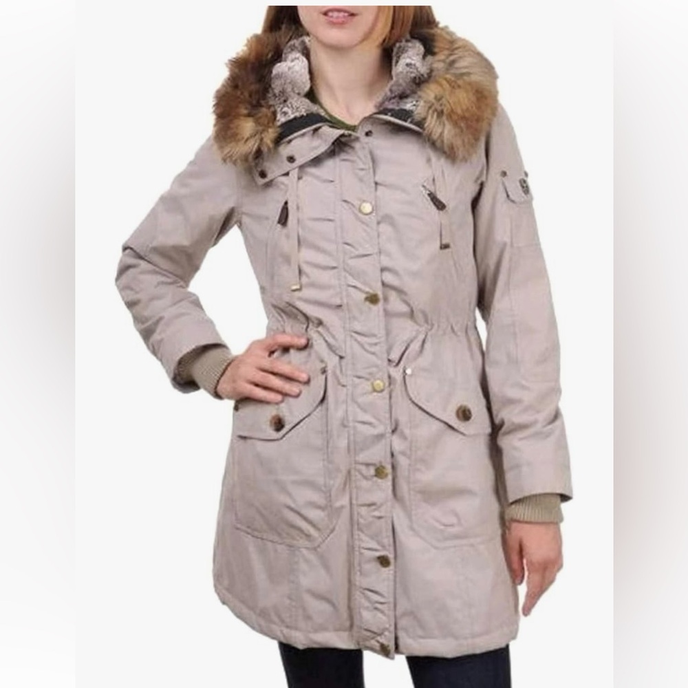 Madison Expedition Women's Beige Hooded Parka with Faux Fur Beige